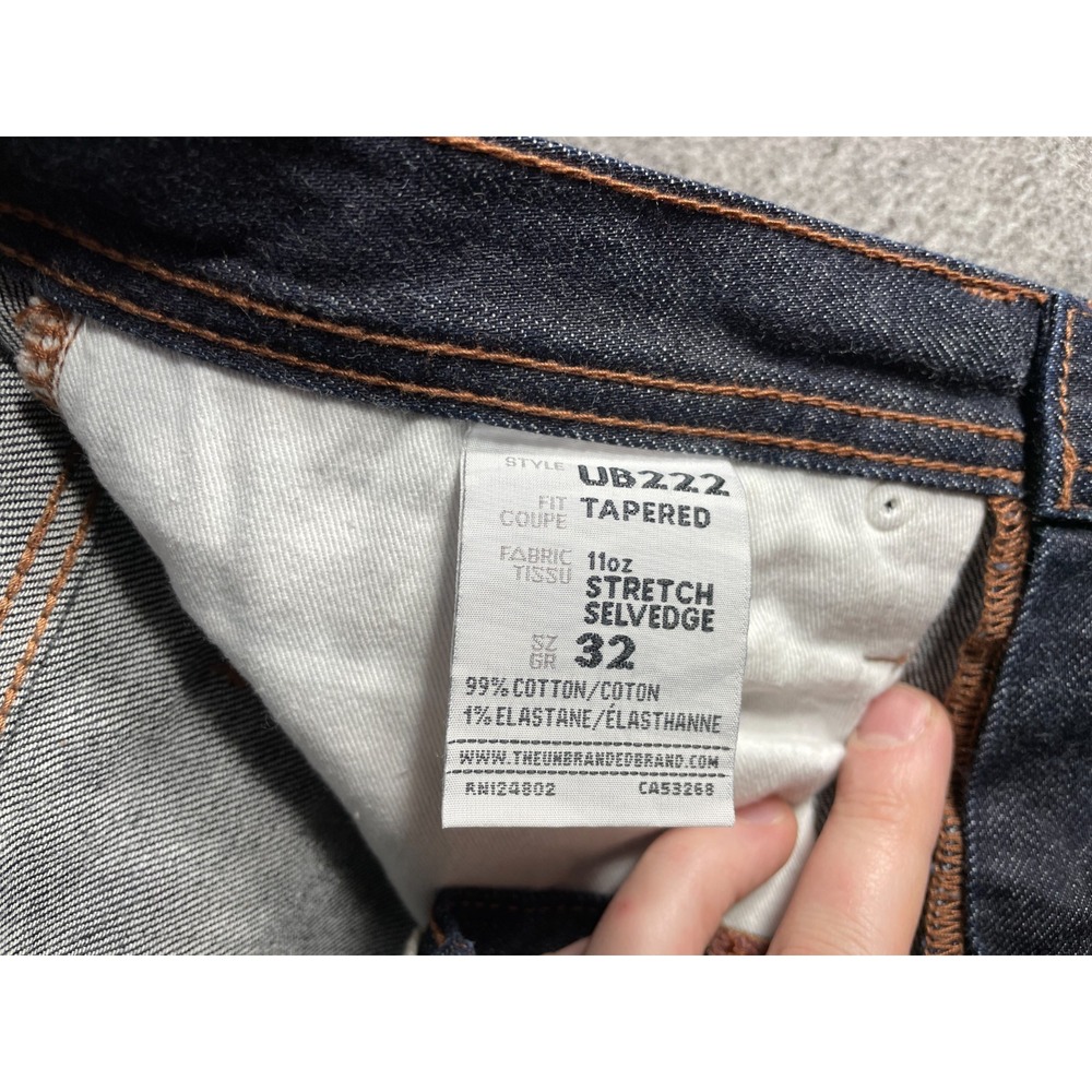 The Unbranded Brand UB222 Tapered Jeans Mens 32x32 Indigo Stretch Raw Selvedge - Picture 14 of 16